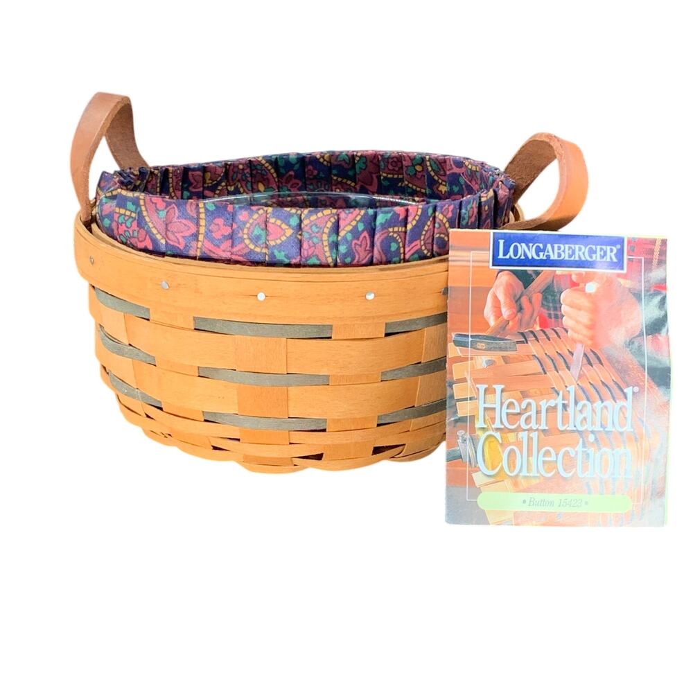 Longaberger Button 1996 Basket Protector Fathers Day Paisley Fabric Liner Card